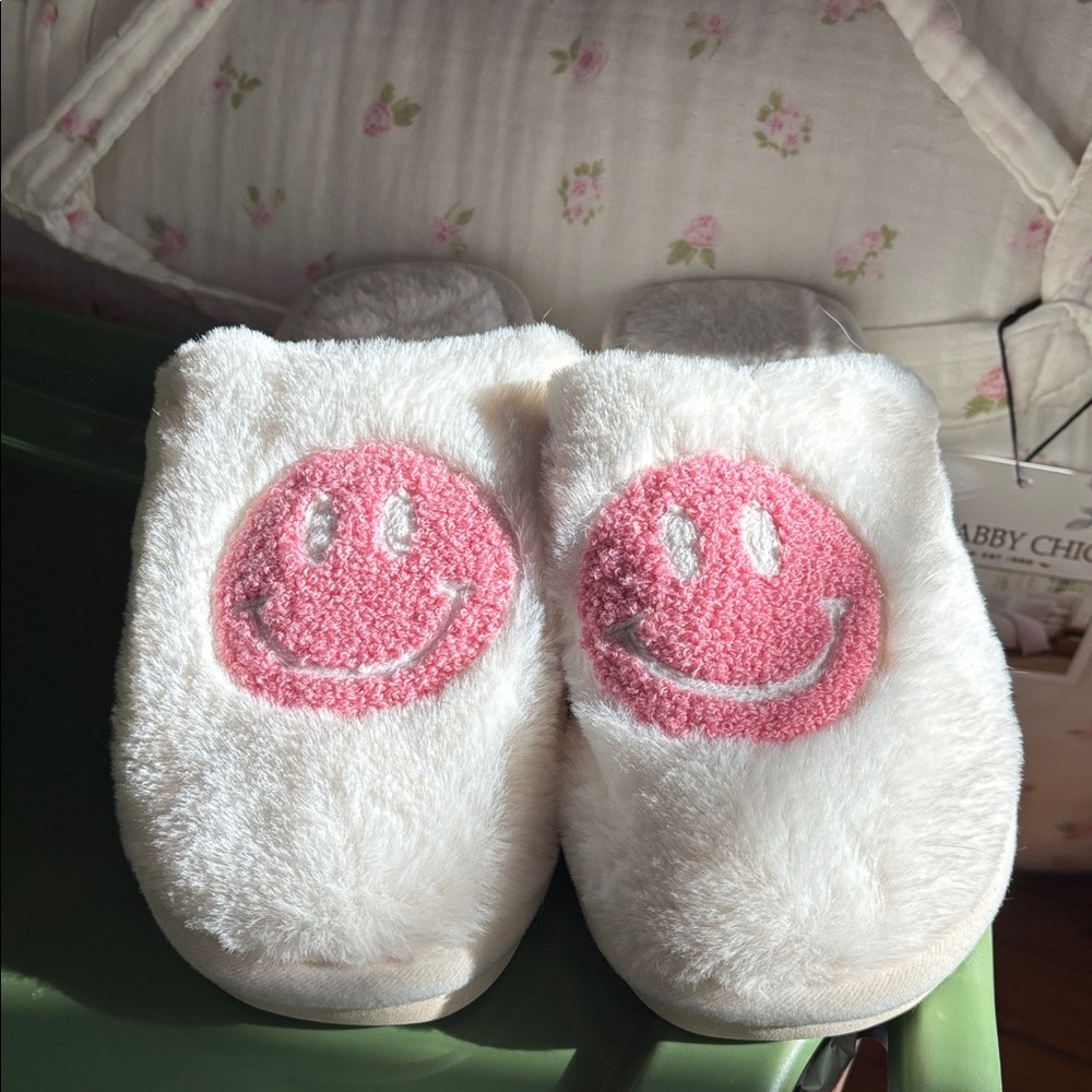 Pink Smiley Face Slippers